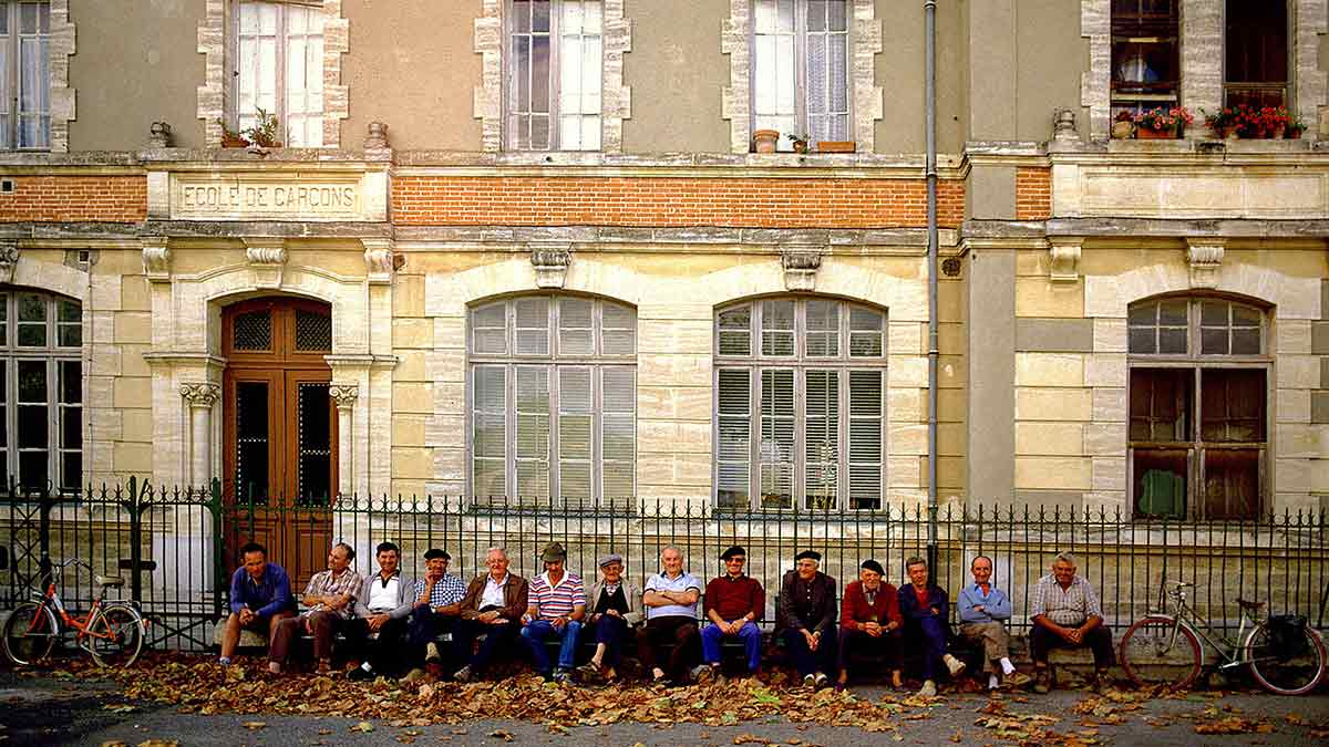 People in front of building