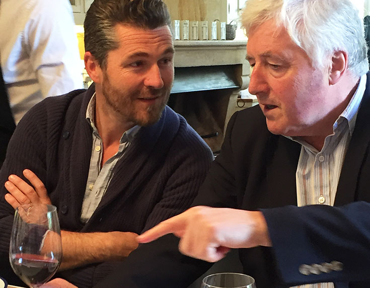 Downtime on an en primeur visit to Bordeaux, renowned winemaker Nicolas Audebert deep in discussion with Sebastian (who may have been telling him to find something better to drink!)