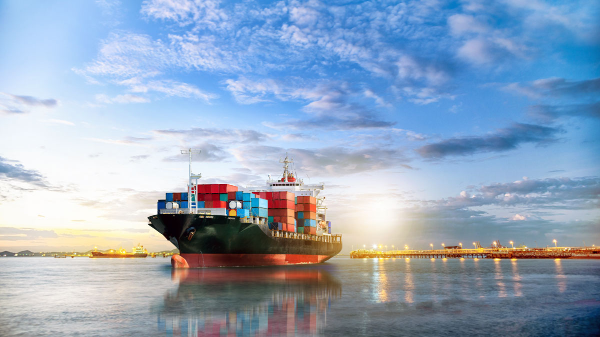 Cargo ship at sea