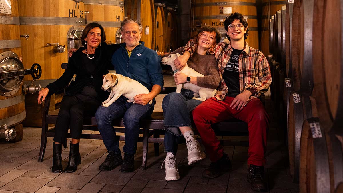 Relative newcomers in Barolo – Enzo Boglietti and his wife Mirella with children Linda and Matteo (and dogs Martina and Bob!)