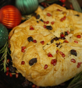 Vegetarian Christmas filo wreath pie