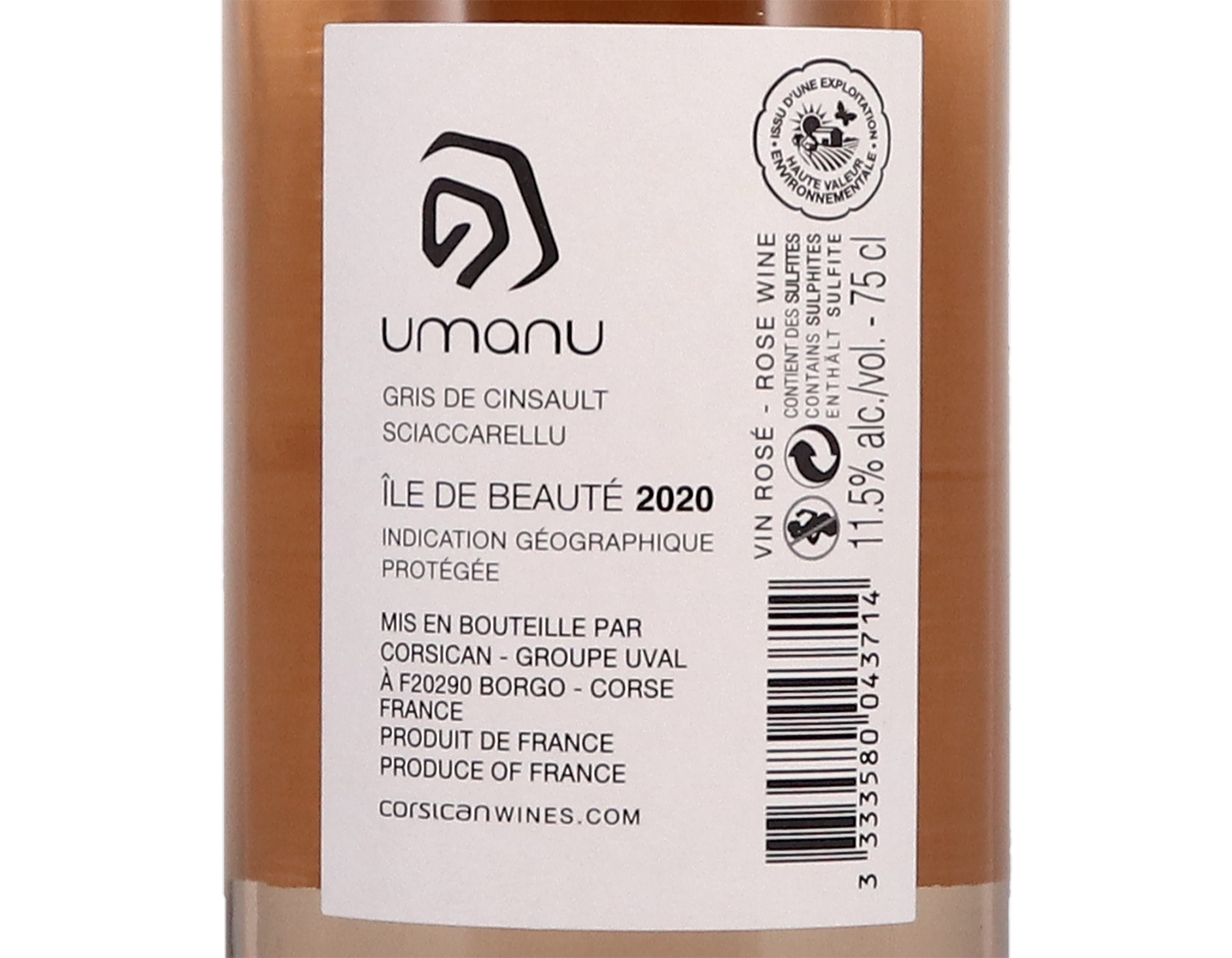 Umanu Rose Ile de Beaute Vignerons Corsicans 2020