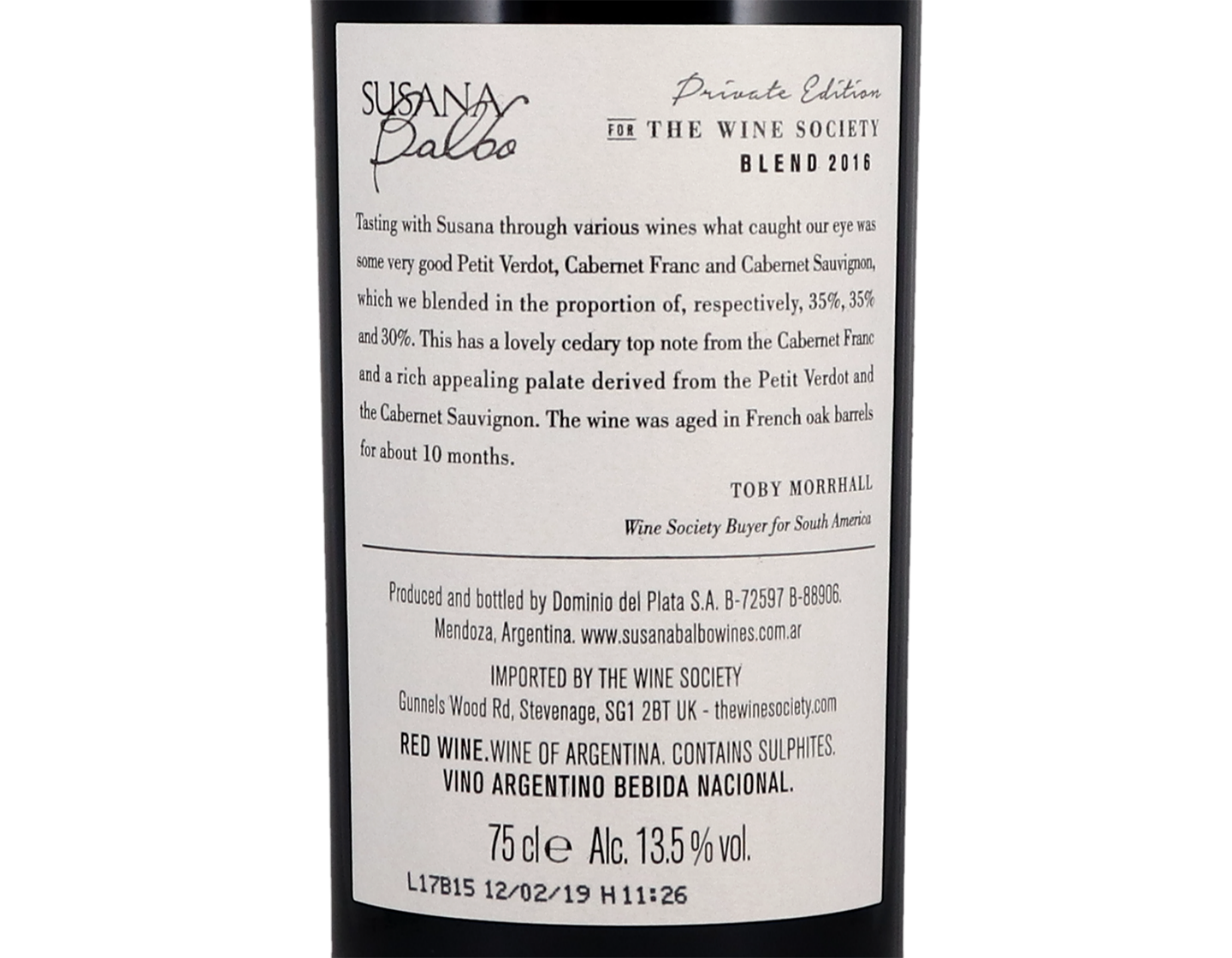 Susana Balbo Private Edition Blend for The Wine Society 2016