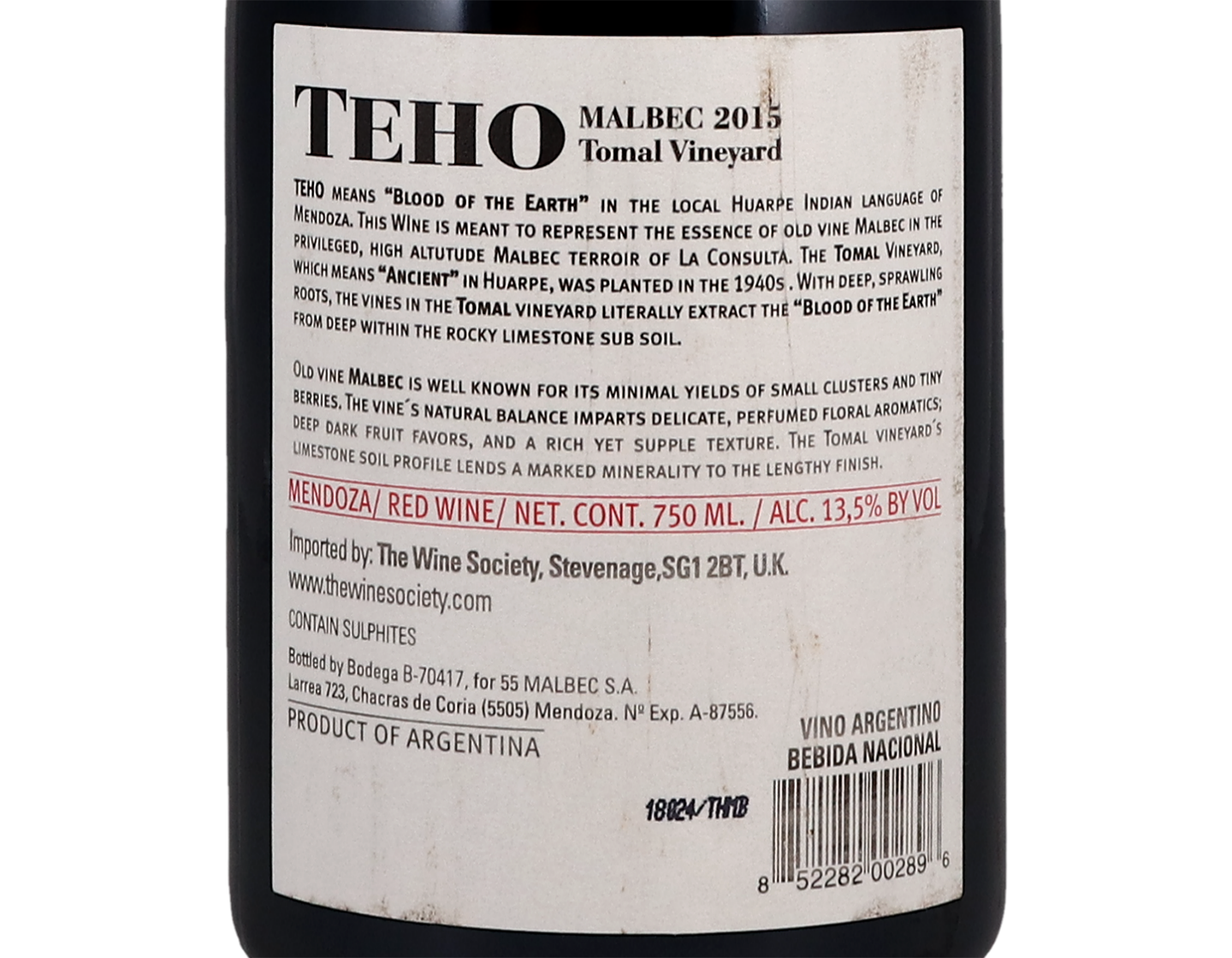 Teho Tomal Vineyard La Consulta Malbec 2015