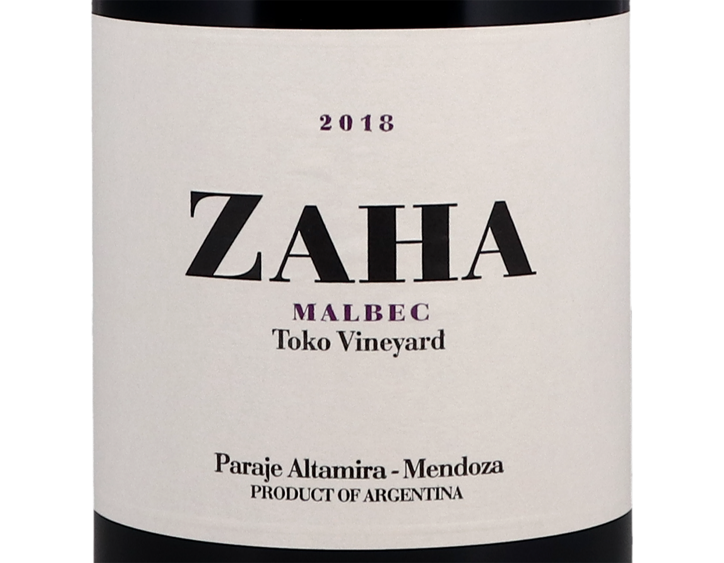 Zaha Toko Vineyard Paraje Altamira Malbec 2018