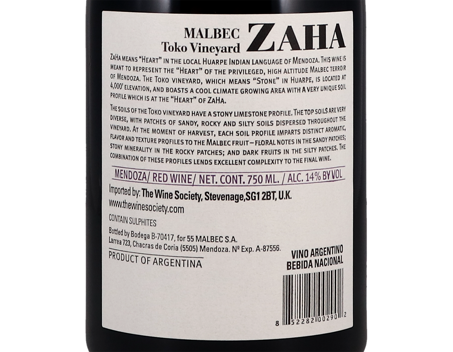 Zaha Toko Vineyard Paraje Altamira Malbec 2018