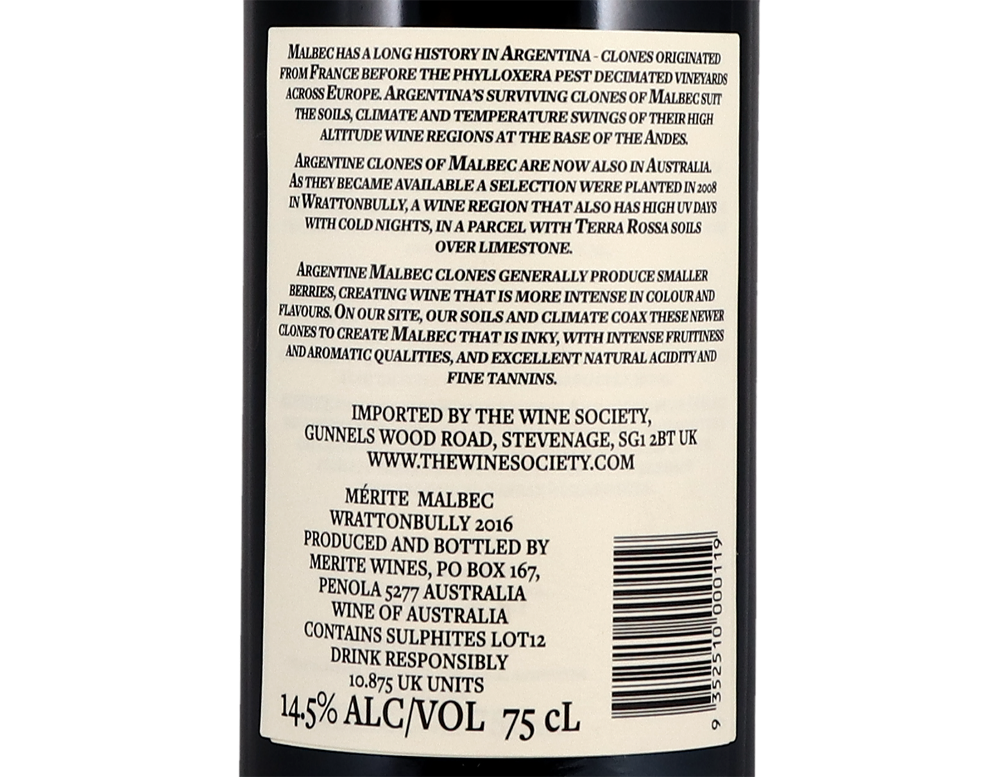 Merite Wrattonbully Malbec 2016