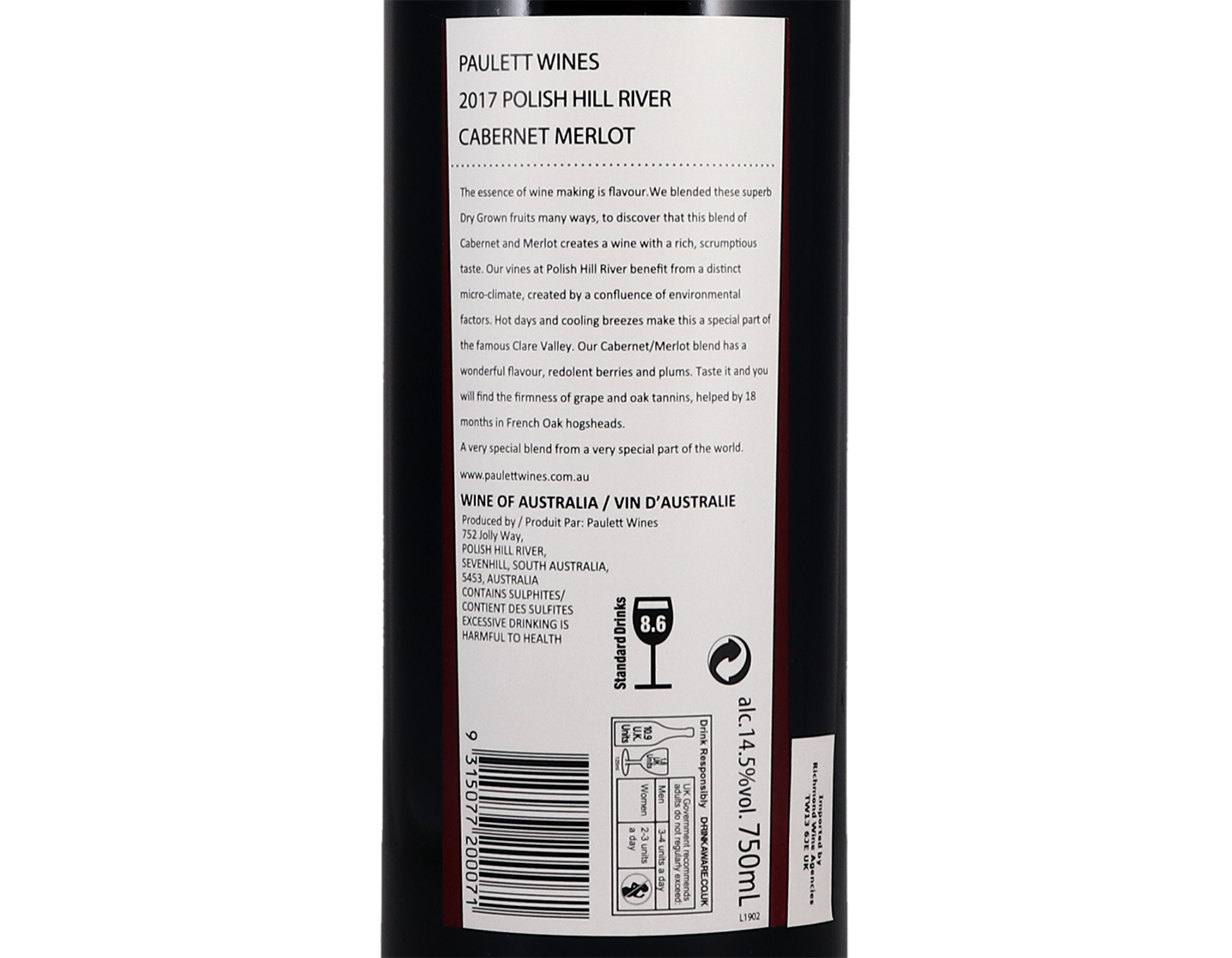 Pauletts Polish Hill River Cabernet Sauvignon Merlot 2017