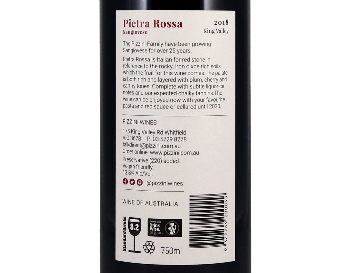 Pizzini Pietra Rossa King Valley Sangiovese 2018