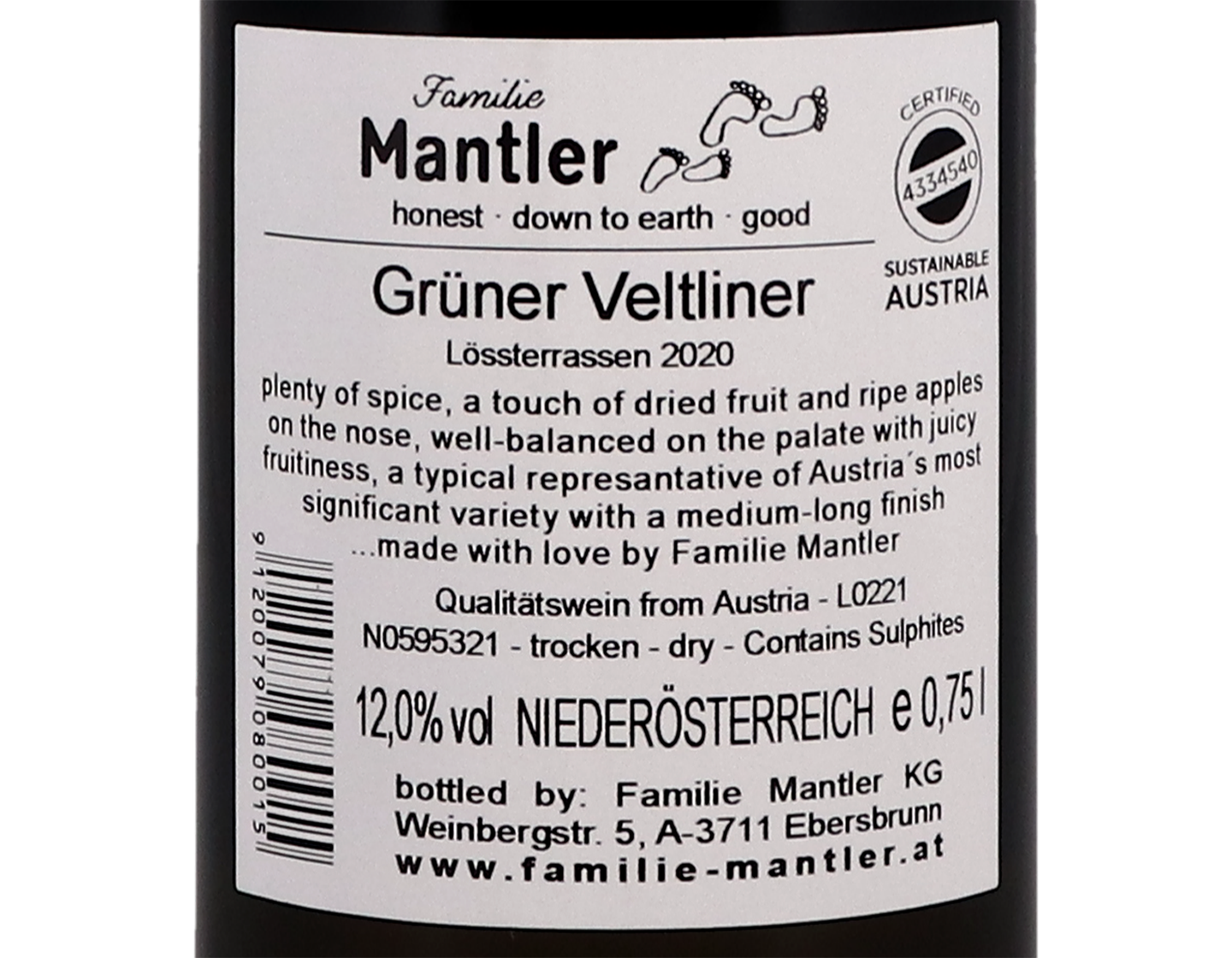 Familie Mantler Gruner Veltliner Niederosterreich 2020