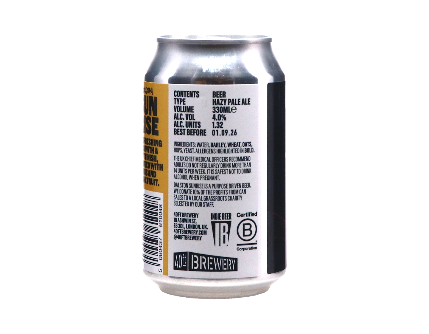 Dalston Sunrise Session Hazy Pale Ale 40FT Brewery Dalston 4% 330ml