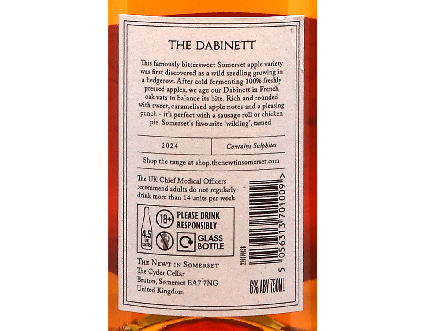 The Newt Dabinett Medium Dry Cyder 2024 Somerset
