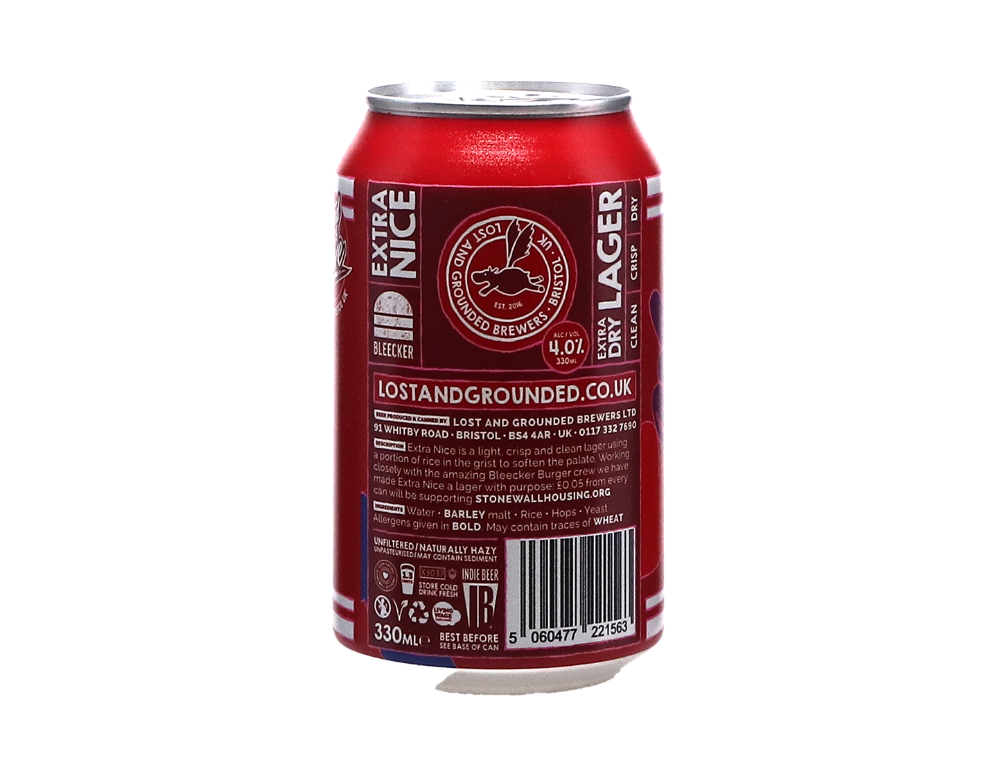 Extra Nice Extra Dry Rice Lager Lost and Grounded Bristol 330ml
