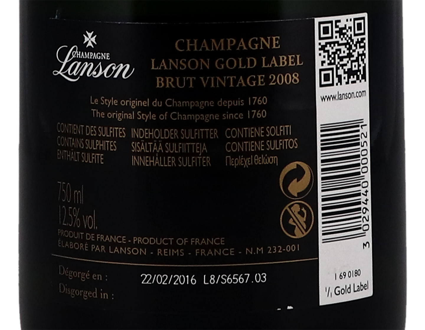 Lanson Gold Label Brut Vintage Champagne 2008