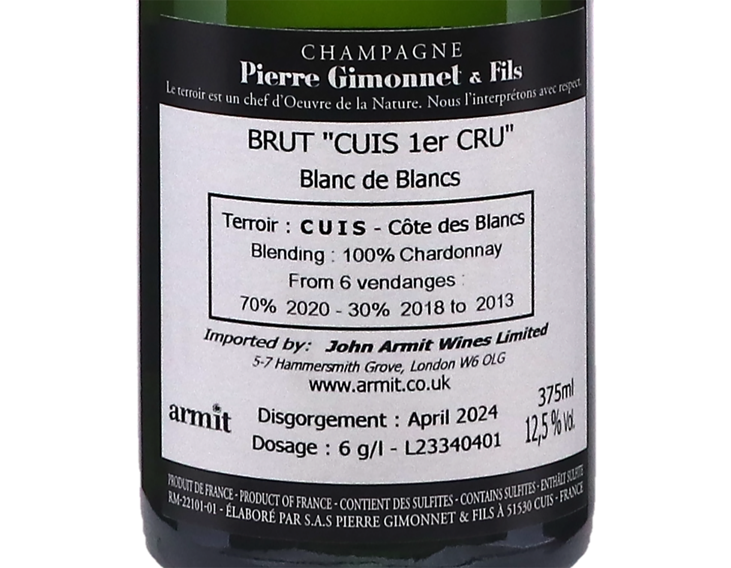 Half Bottle of Pierre Gimonnet Cuis Premier Cru Brut NV