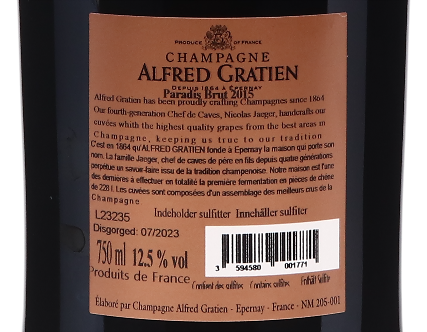Alfred Gratien Cuvee Paradis Brut 2015