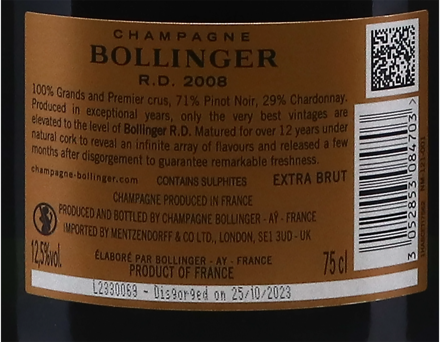 Champagne Bollinger RD 2008