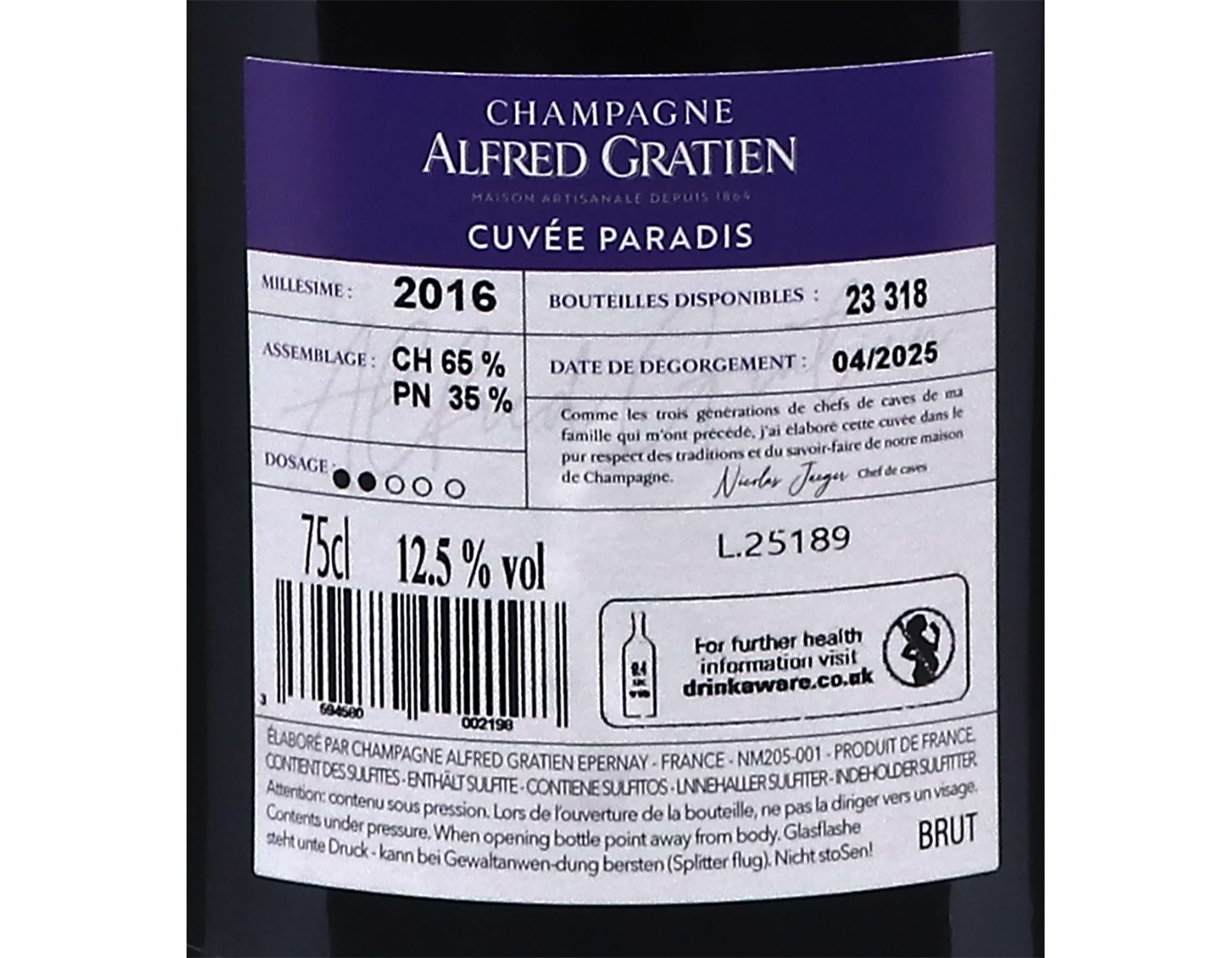 Champagne Alfred Gratien Cuvée Paradis Brut 2016
