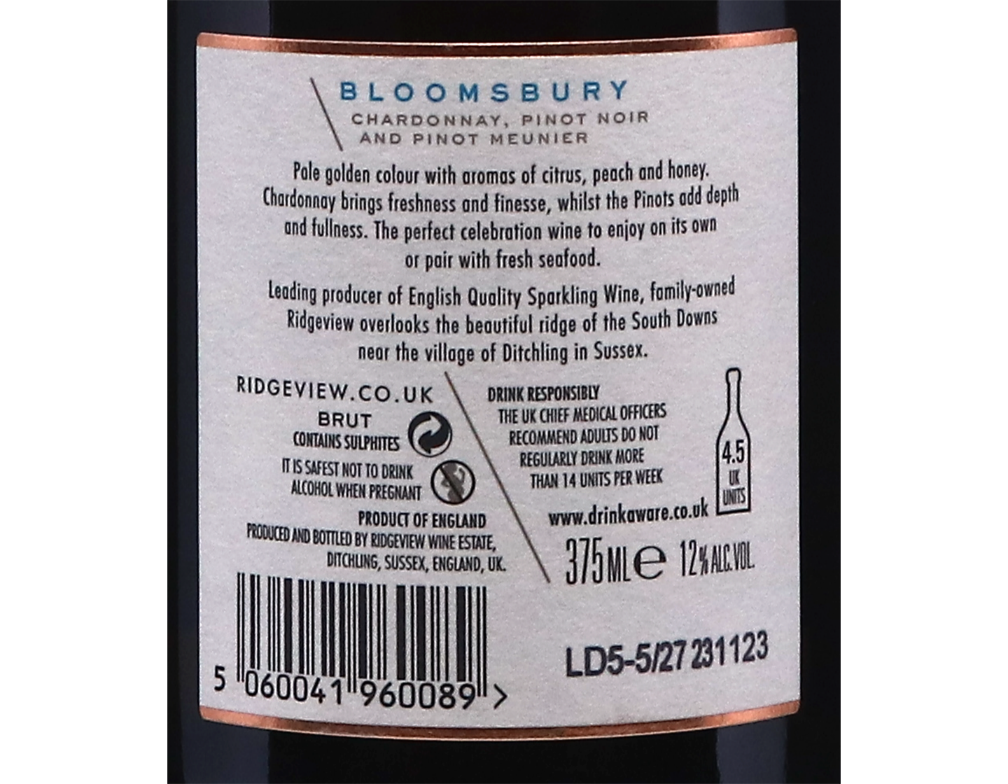 Half Bottle of Ridgeview Bloomsbury NV Sussex