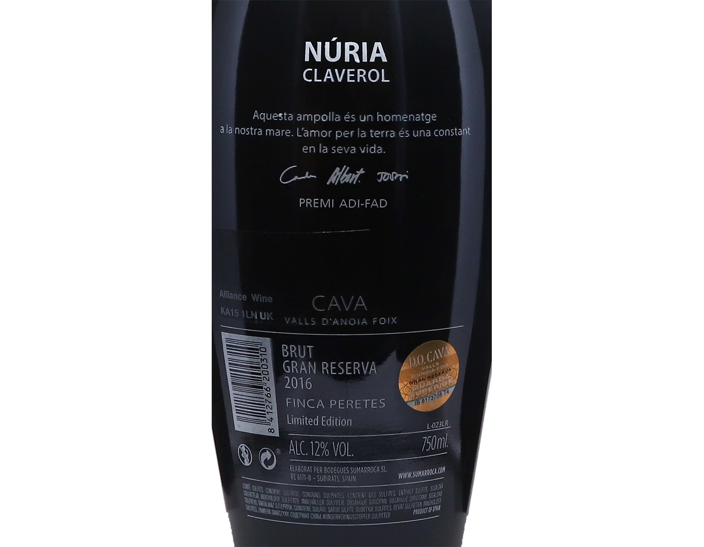 Cava Nuria Claverol Homenatge Sumarroca Gran Reserva Brut 2016