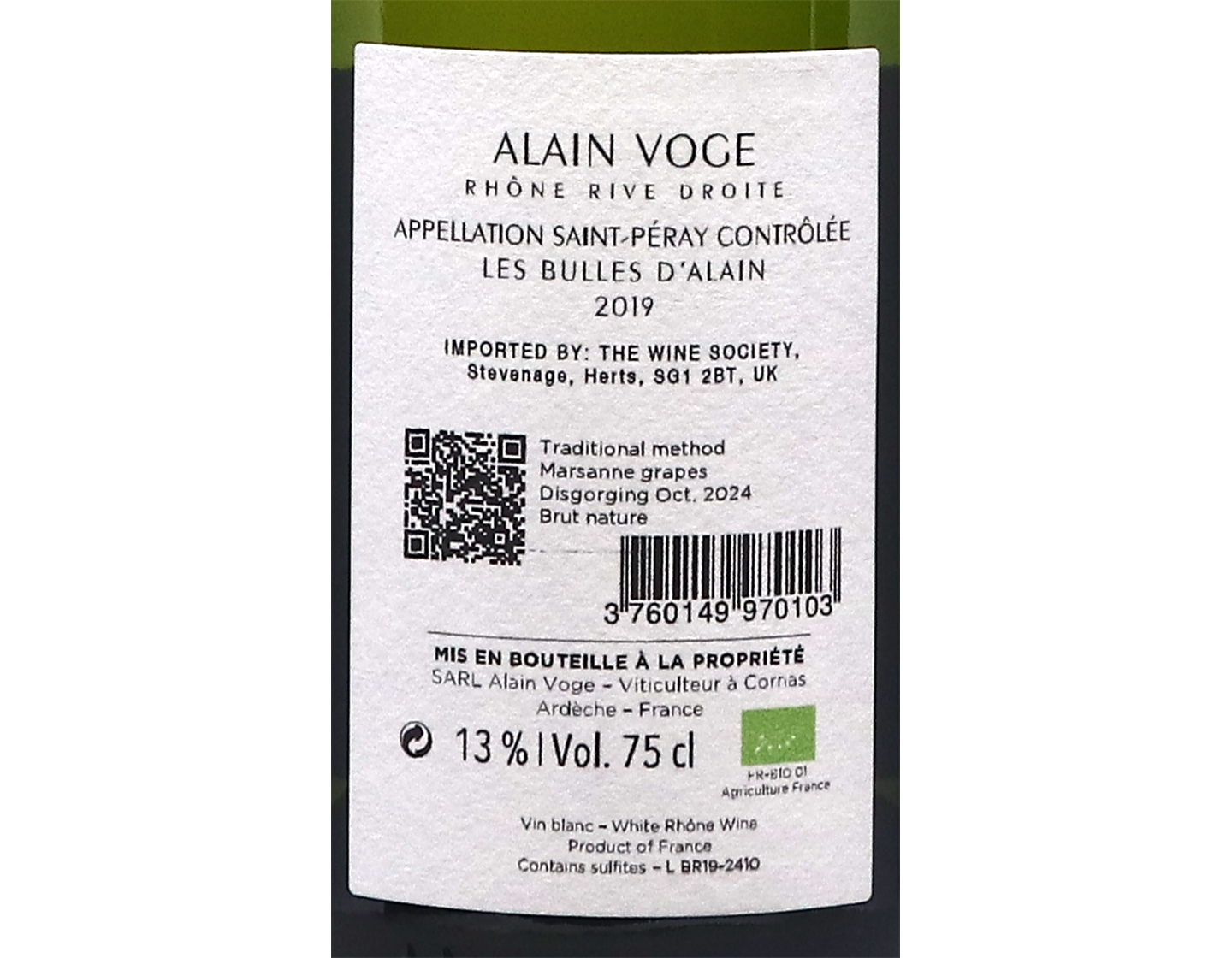 Saint Peray Brut Les Bulles dAlain 2019 Domaine Voge