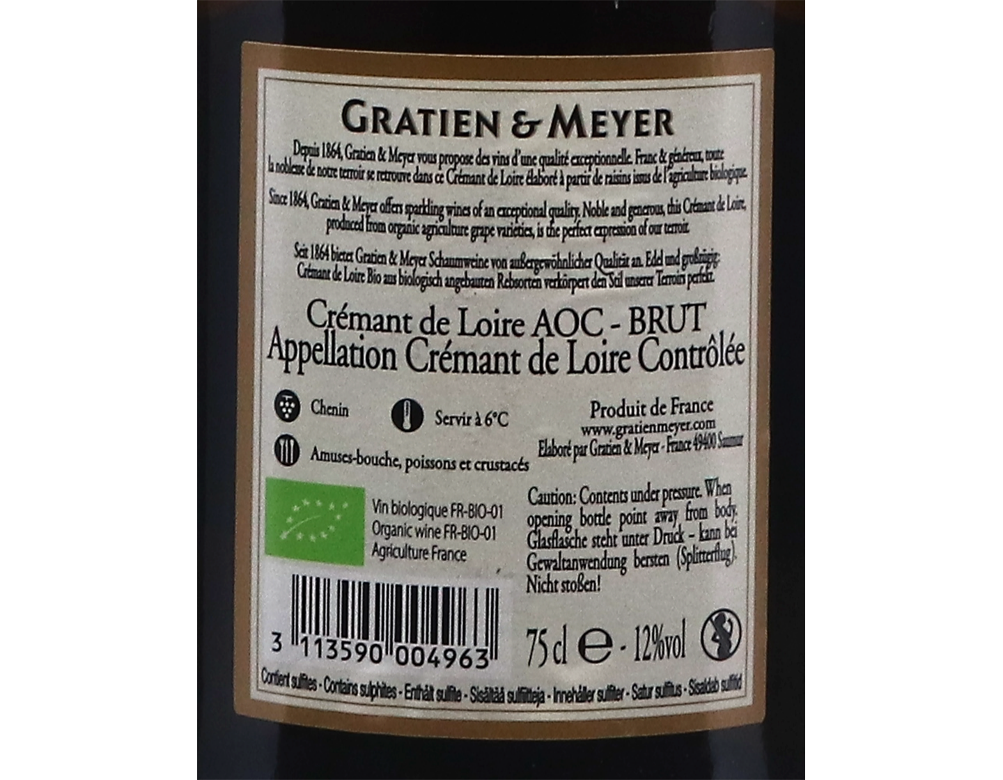 Gratien & Meyer Crémant de Loire Cuvée Diadem NV ORGANIC