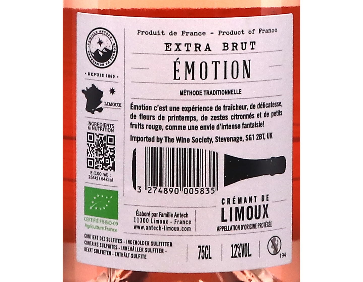Cremant de Limoux Rose Emotion Antech 2024 ORGANIC