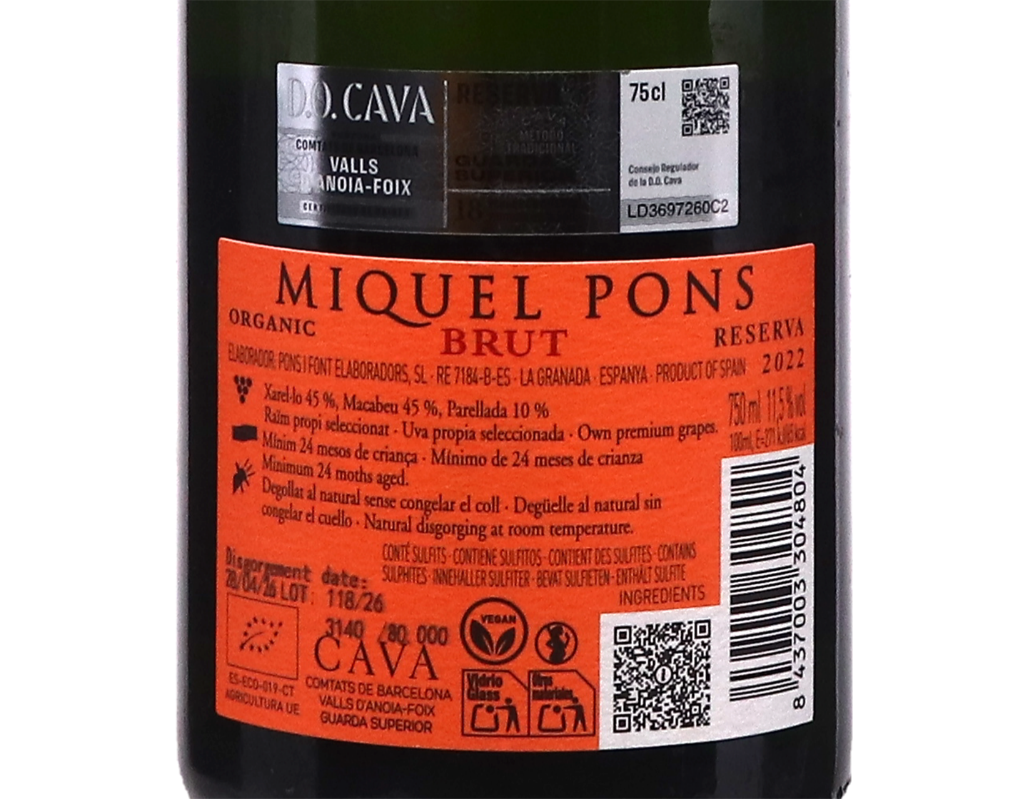 Miquel Pons Cava Brut Reserva 2022 ORGANIC