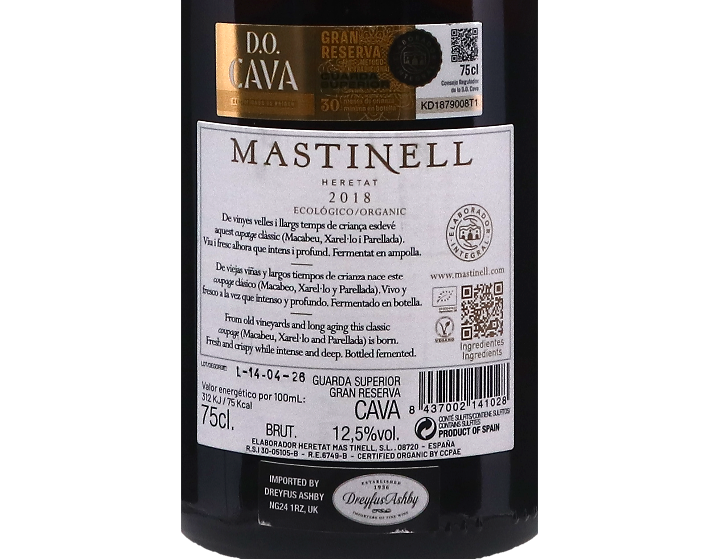 Mastinell Brut Real Cava Gran Reserva 2018 ORGANIC