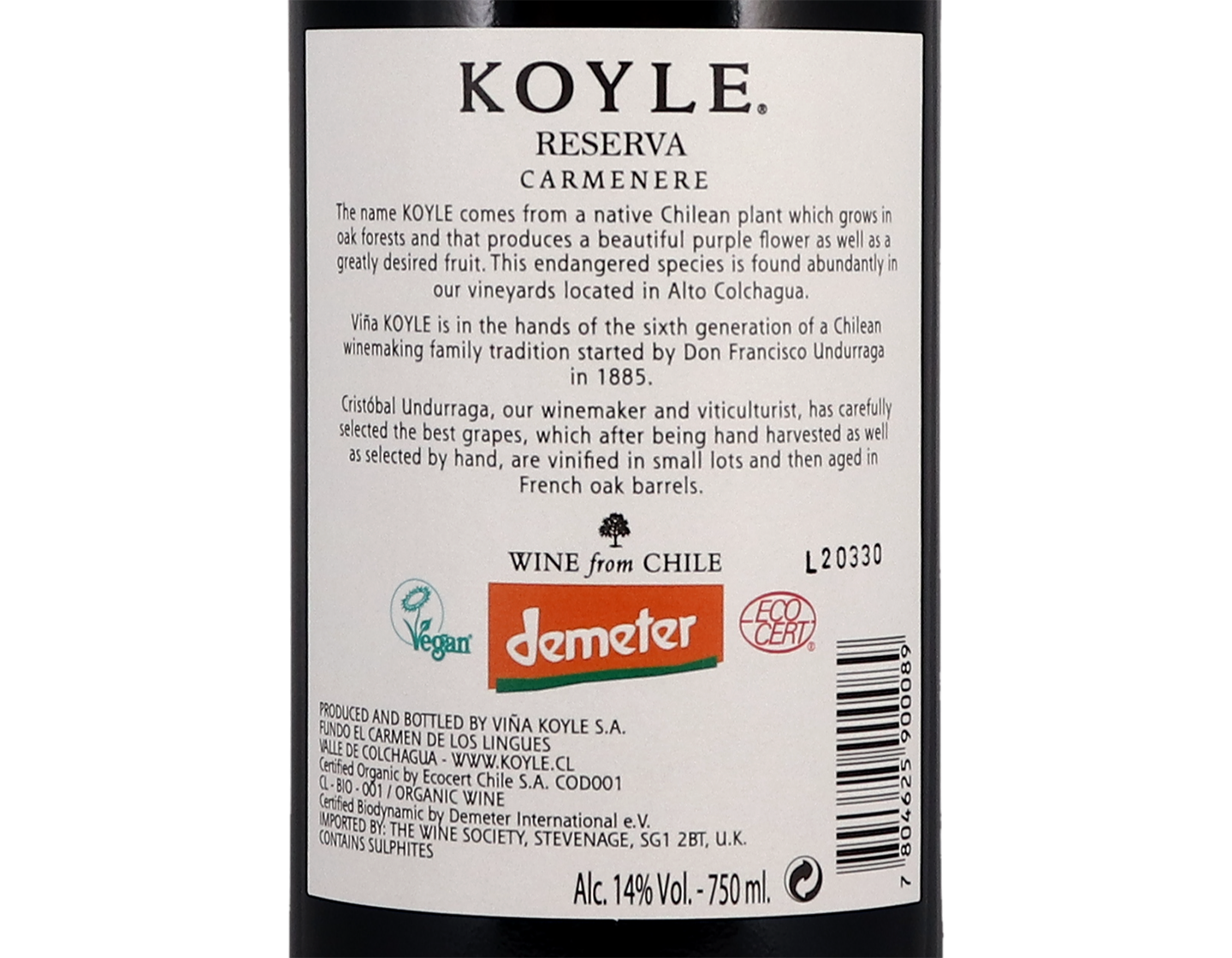 Koyle Los Lingues Single Vineyard Alto Colchagua Reserva Carmenère 2019