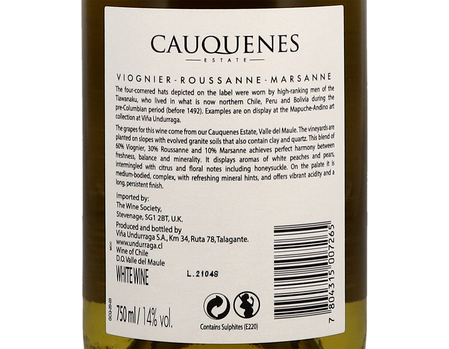 Undurraga Cauquenes Estate Maule Viognier Roussanne Marsanne 2020