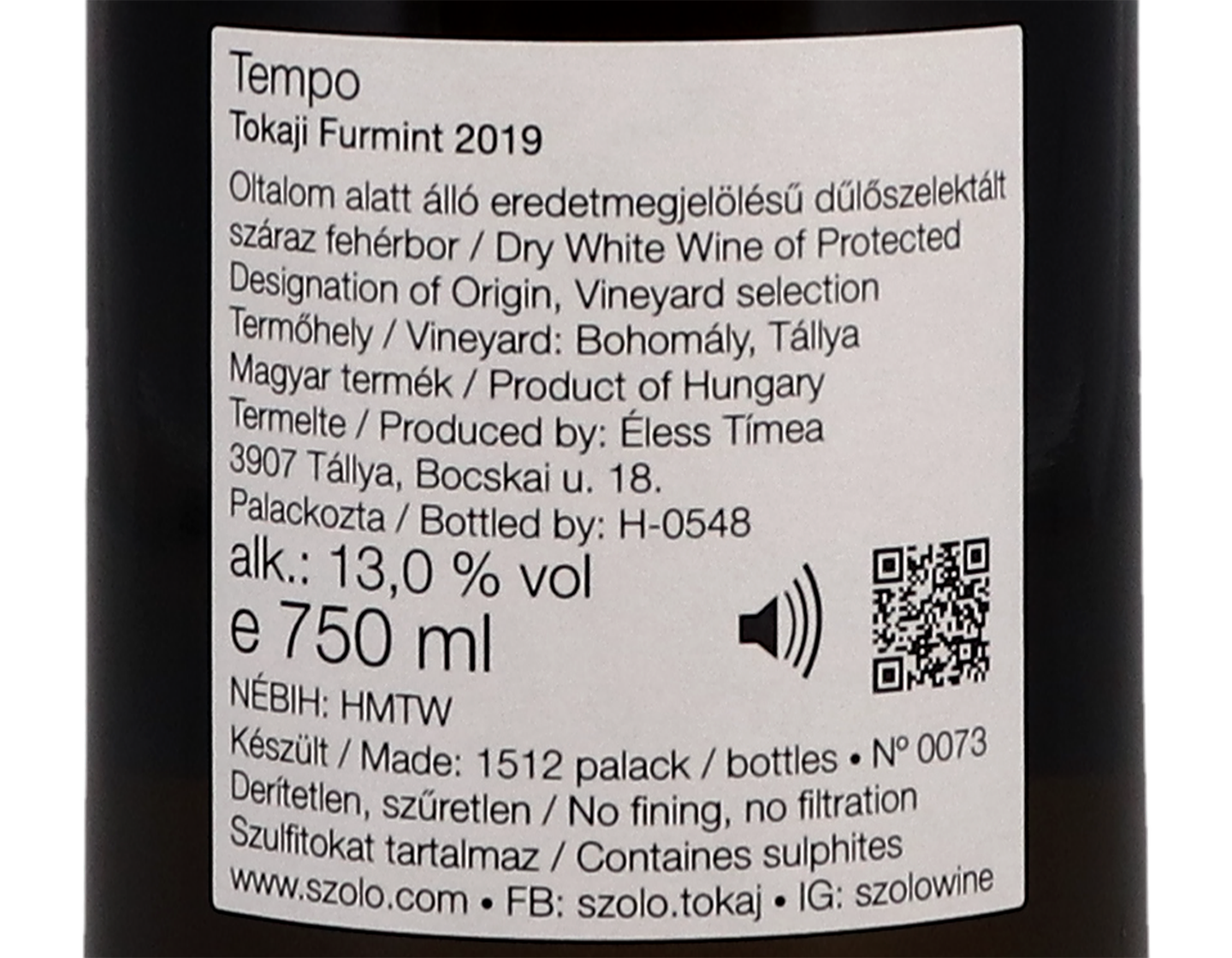 Szolo Tempo Tokaj Furmint 2019