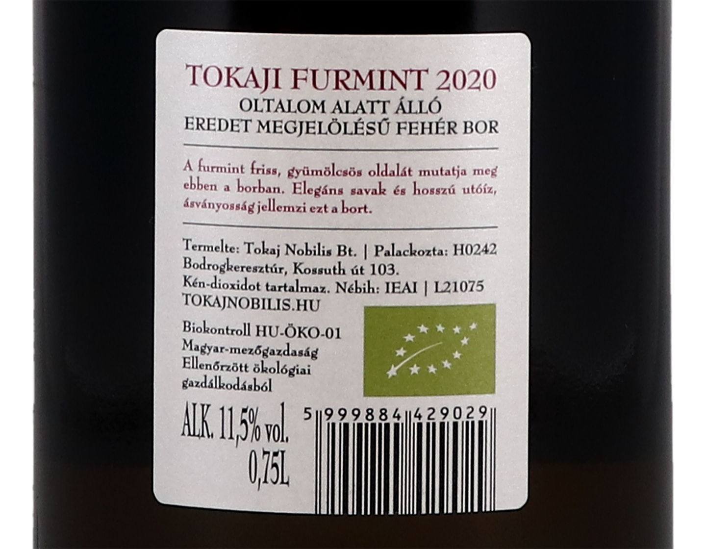 Dry Tokaji Furmint Tokaj Nobilis 2020 Organic
