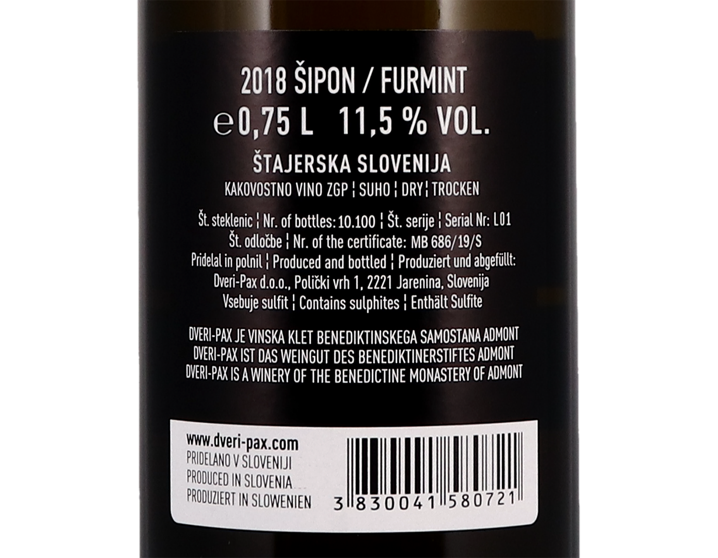 Šipon Furmint, Dveri Pax 2018