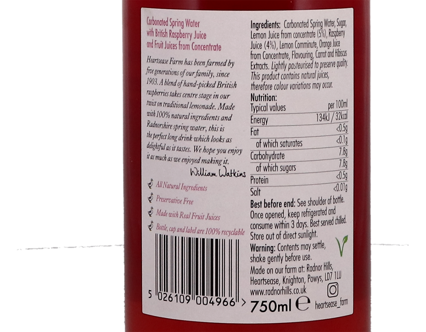 Heartsease Raspberry Lemonade 750ml