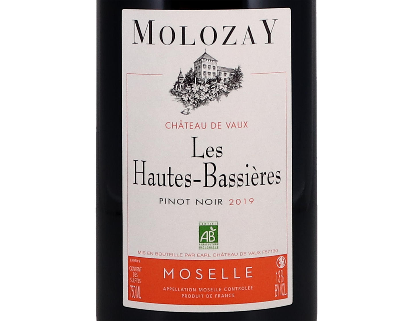 Moselle Les Hautes Bassieres ORGANIC Pinot Noir Ch de Vaux 2018