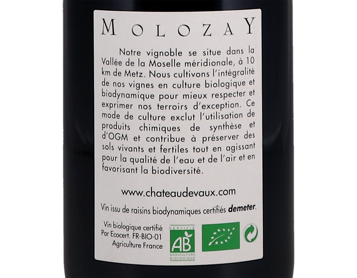 Moselle Les Hautes Bassieres ORGANIC Pinot Noir Ch de Vaux 2018