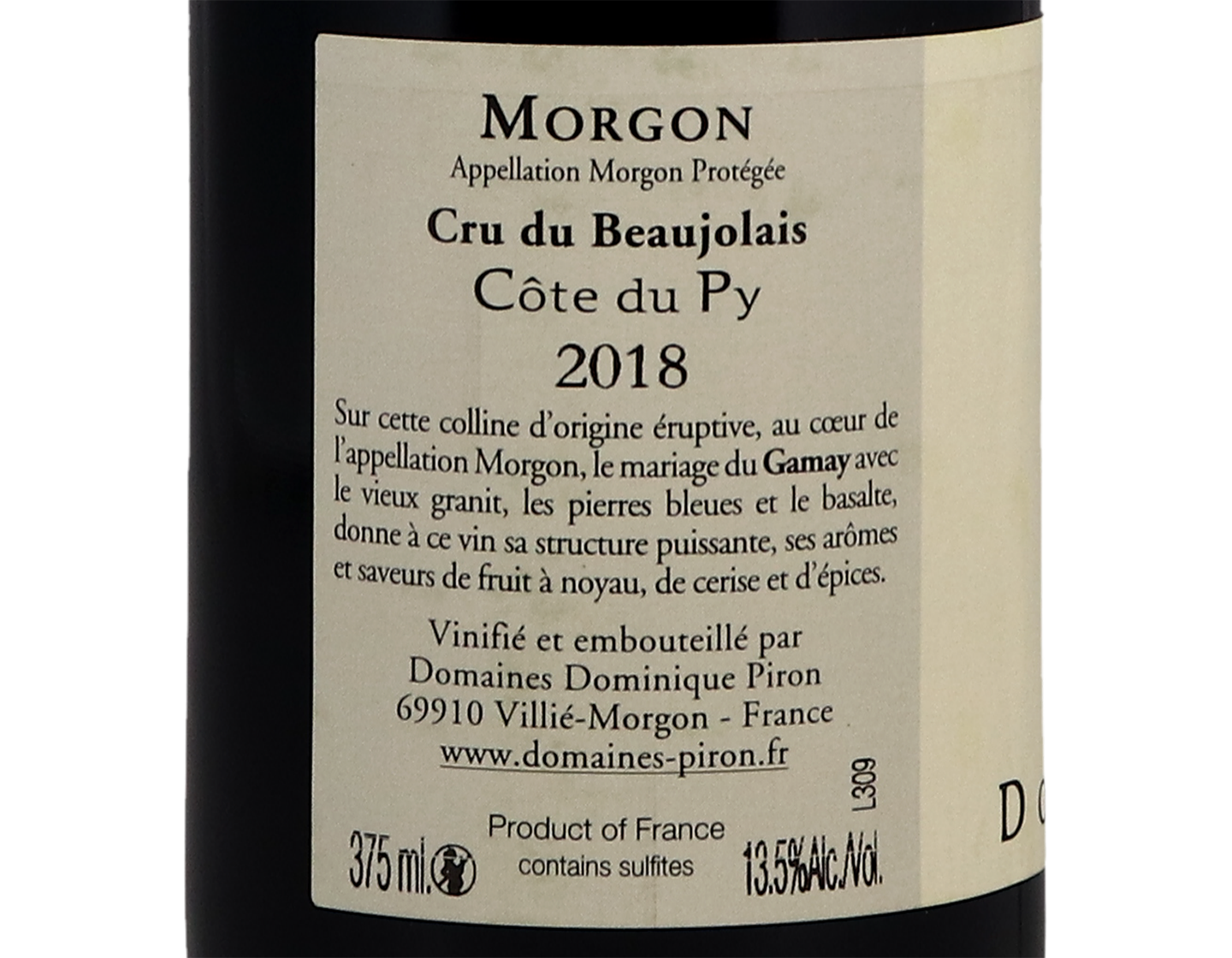 Half bottle of Morgon Cote du Py Dom Piron 2018