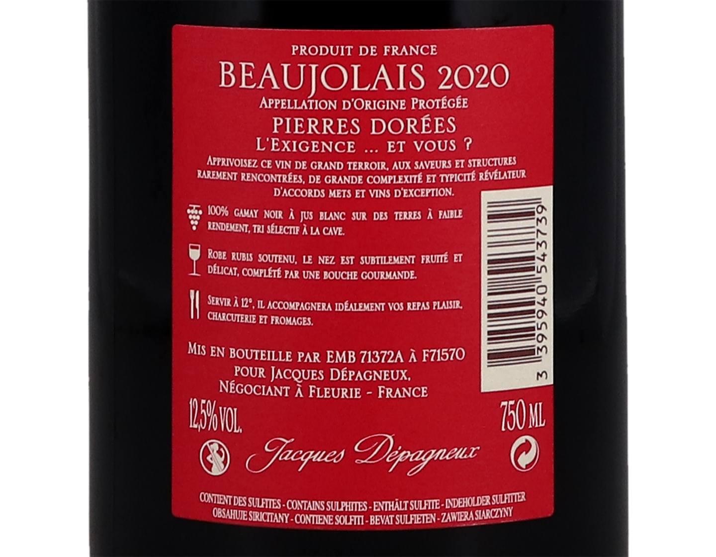 Beaujolais Les Pierres Dorees Louis Depagneux 2020