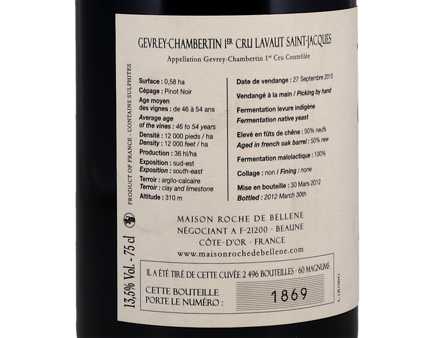 Maison Roche de Bellene, Gevrey-Chambertin Premier Cru Lavaux St Jacques 2010