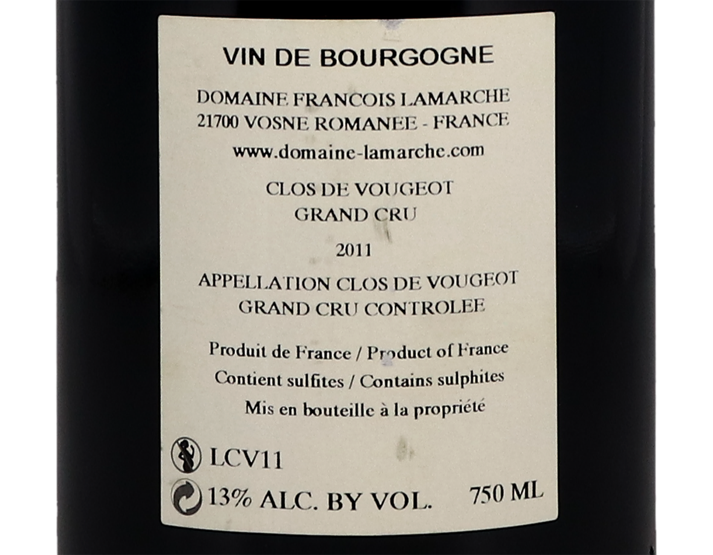 Clos de Vougeot GC Domaine Francois Lamarche 2011