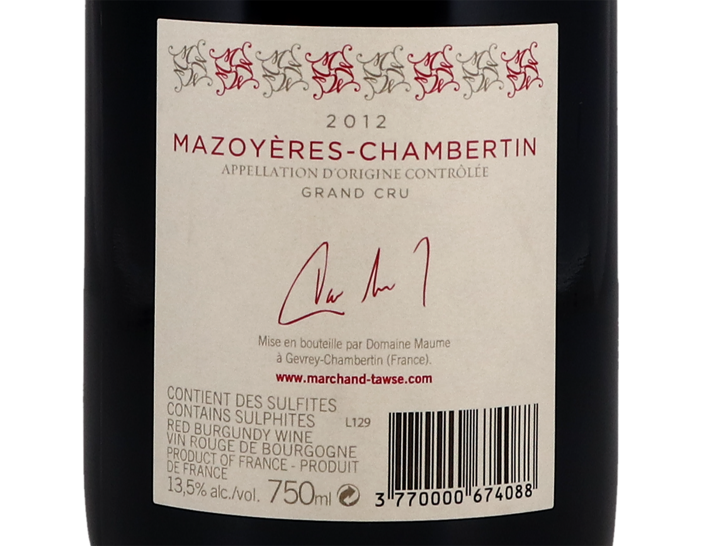 Domaine Maume Tawse Mazoyeres Chambertin GC 2012