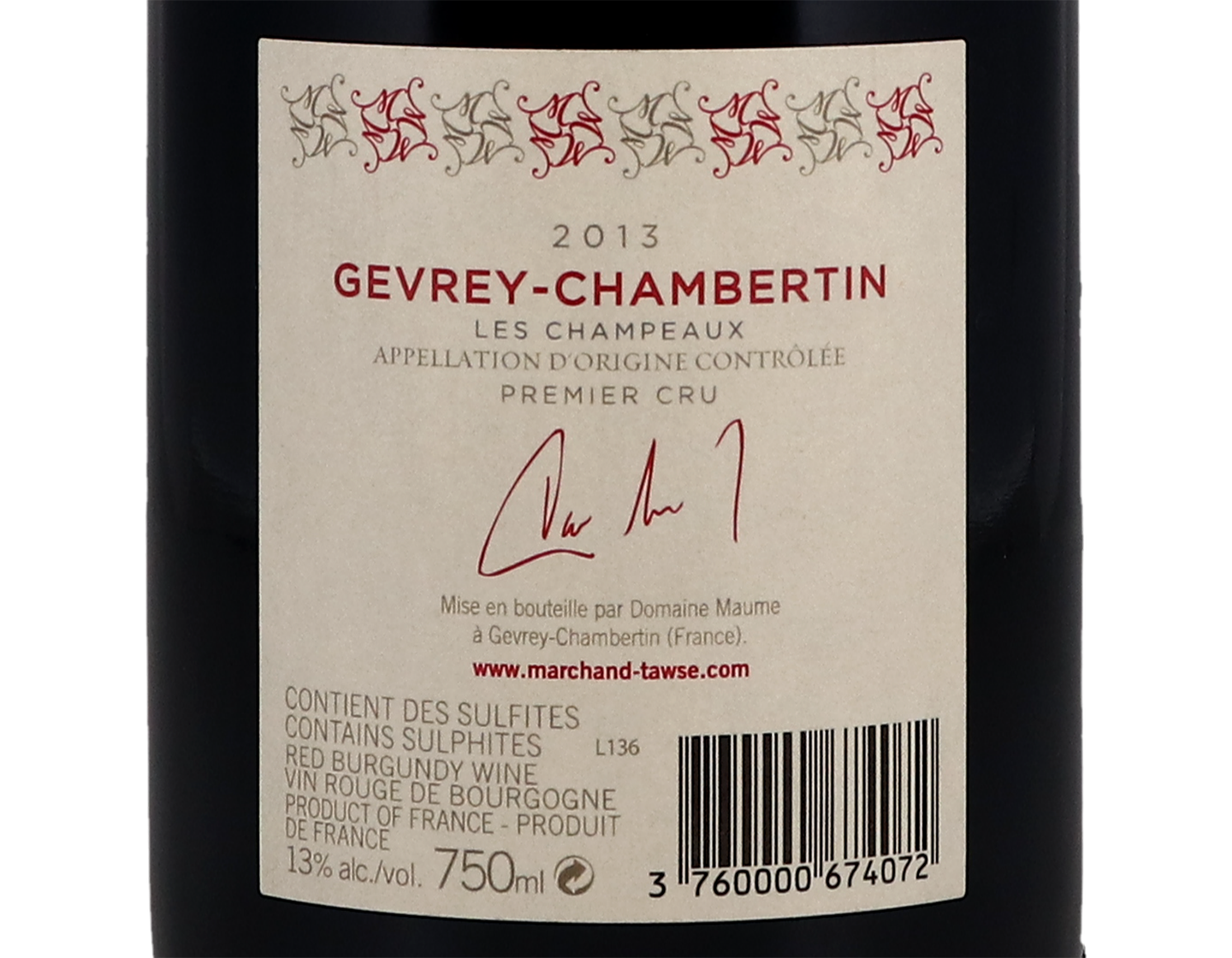Domaine Maume Tawse Gevrey Chambertin PC Champeaux 2013