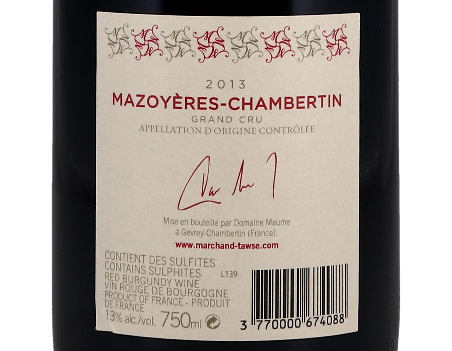 Domaine Maume Tawse Mazoyeres Chambertin GC 2013