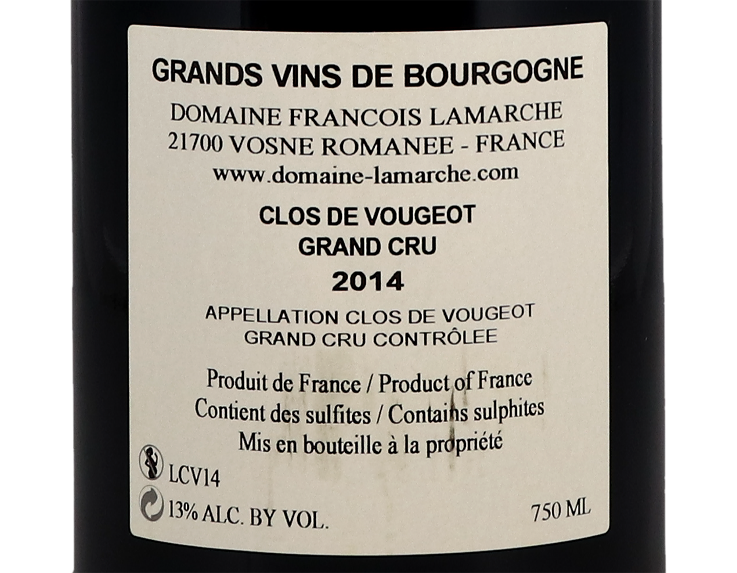 Domaine Francois Lamarche Clos de Vougeot GC 2014