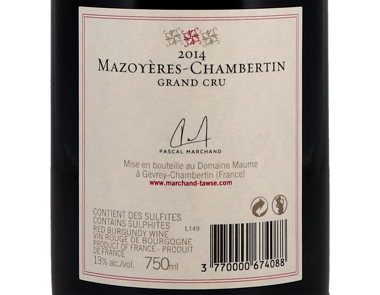 Domaine Maume Tawse Mazoyeres Chambertin GC 2014