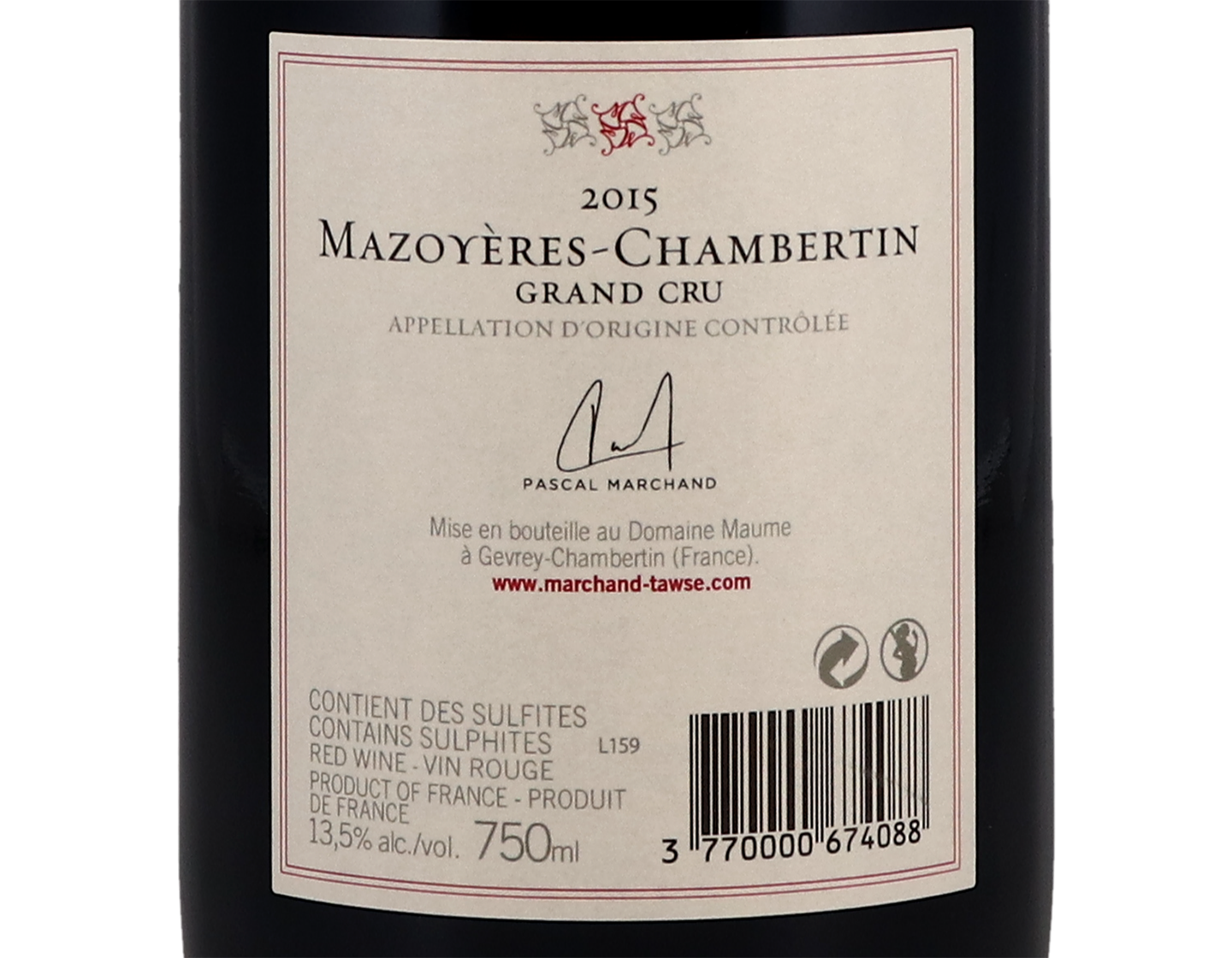 Domaine Tawse Mazoyeres Chambertin GC 2015