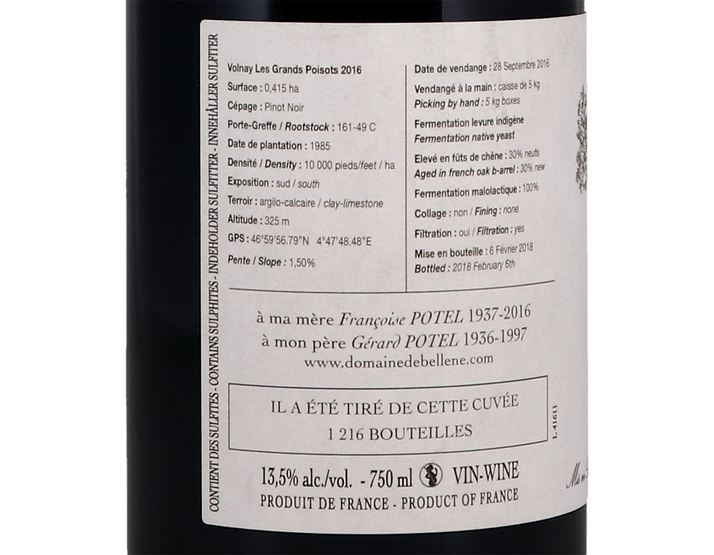 Domaine de Bellene Volnay Les Grands Poisots 2016