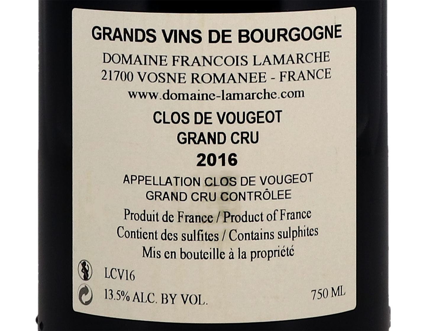 Domaine Francois Lamarche Clos de Vougeot GC 2016