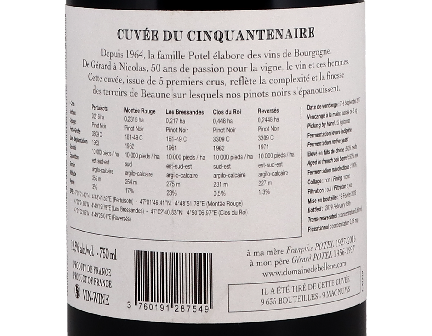 Domaine de Bellene Beaune PC Cuvee Cinquentenaire 2017